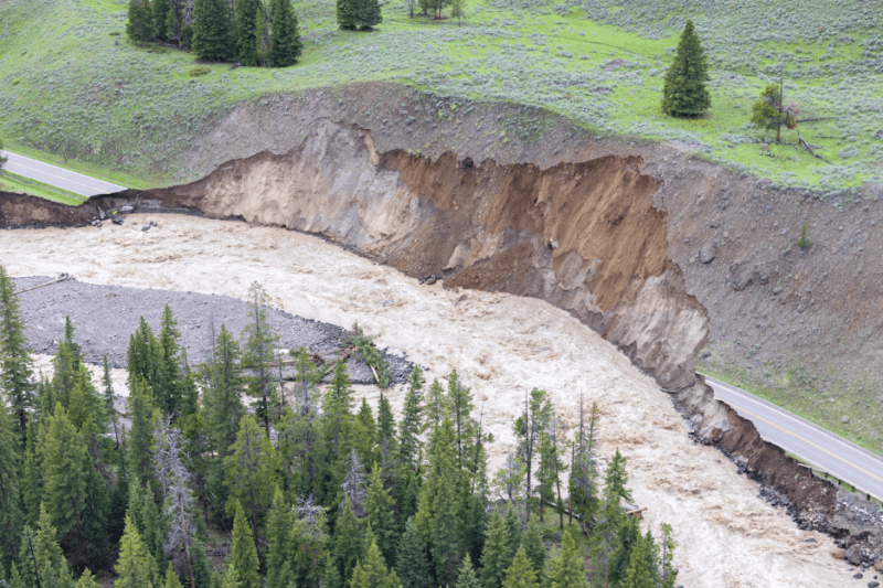 Recent devastating flood damage has temporarily closed Yellowstone National Park (photo courtesy of Yellowstone National Park).