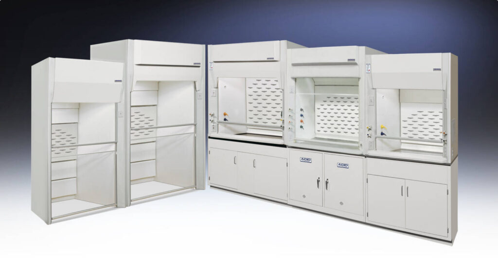 Chemical-resistant fume hoods