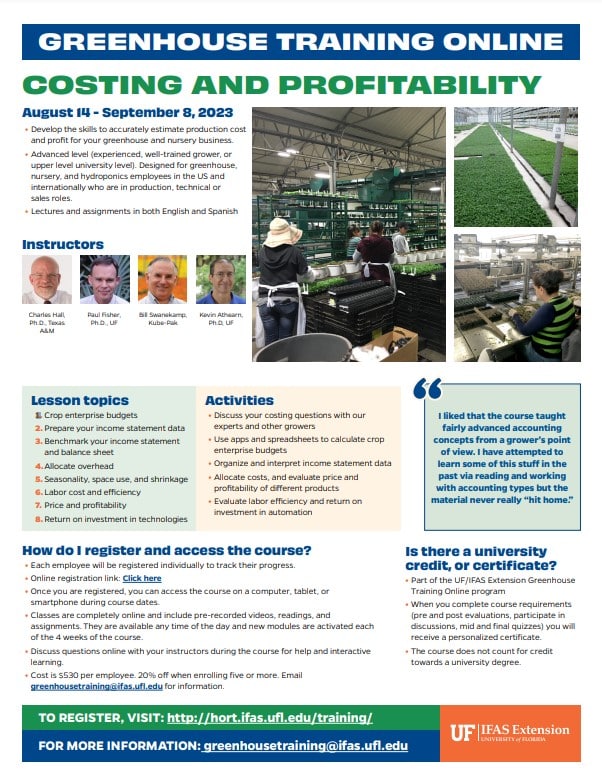 University of Florida opens registration for online greenhouse training course