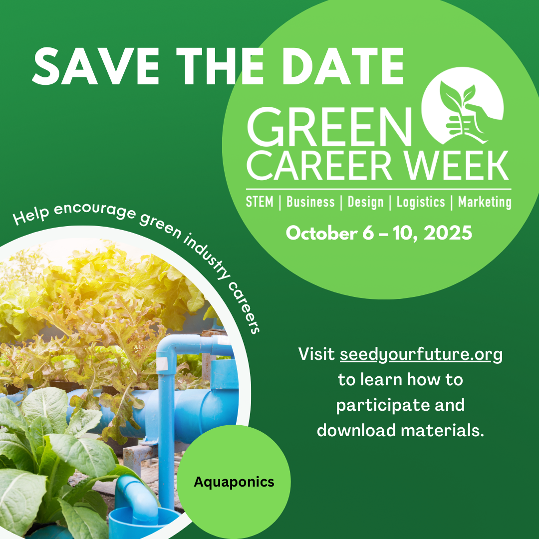 Infographic with a green background giving details of Green Career Week