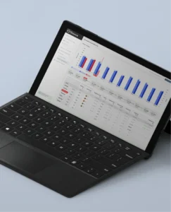 Laptop with scree nshowing Source's forecasting sfotware 